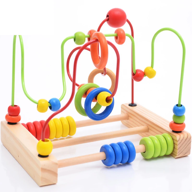 

Montessori Educational Wooden Beaded Frame Early Education Logs Colorful Large Children's Math Toys Around The Beads
