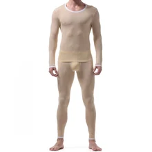 2 шт., мужские майки, наборы, ультра-тонкий ледяной шелк, длинный рукав, топ+ брюки, сексуальные мужские пижамы, одежда для сна, стрейч, прозрачный костюм