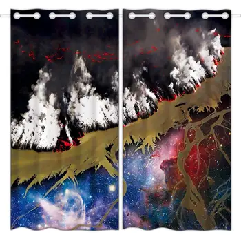 

HommomH Blackout Curtains 2 Buttons Bedroom Curtains Starry Sky and Sea of Fire