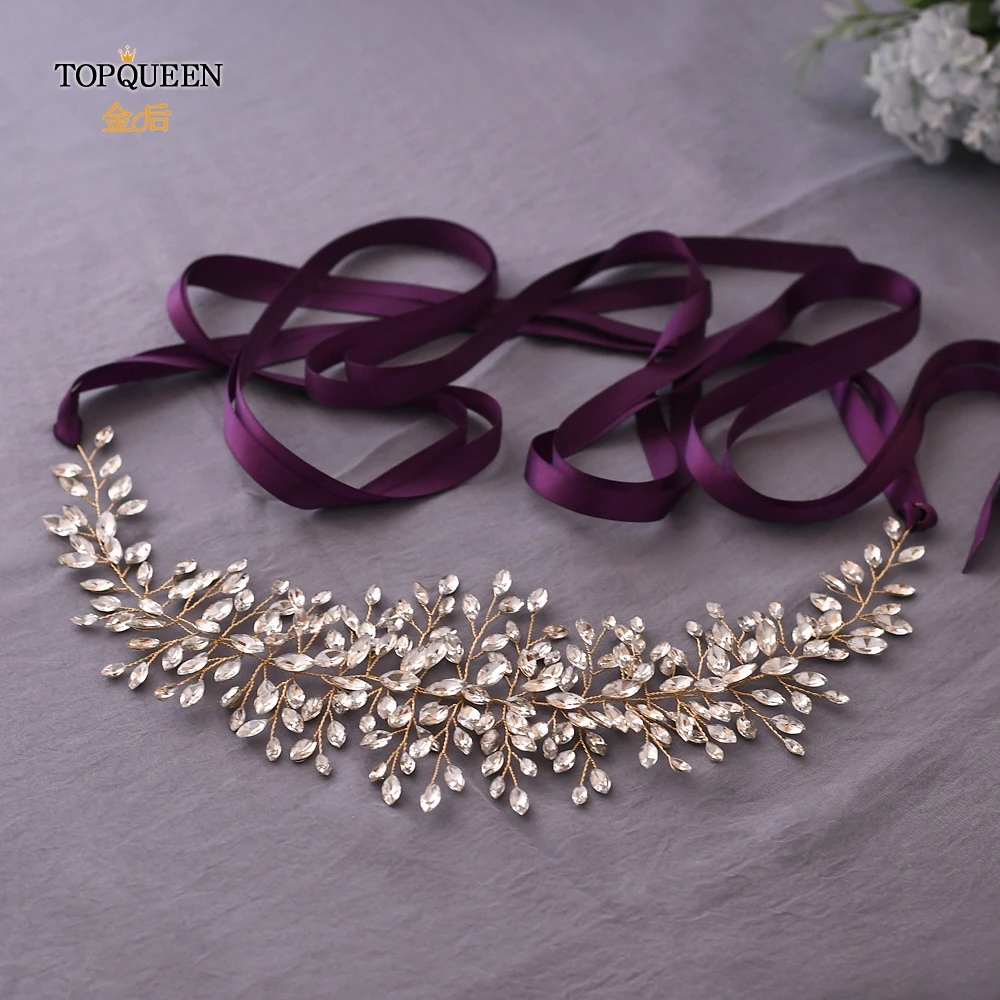 TOPQUEEN SH237-G, Золотое свадебное платье, ремень, Блестящие ремни, свадебное платье, пояс и пояс, свадебный пояс, стразы, ремень, официальный пояс - Цвет: Purple ribbon