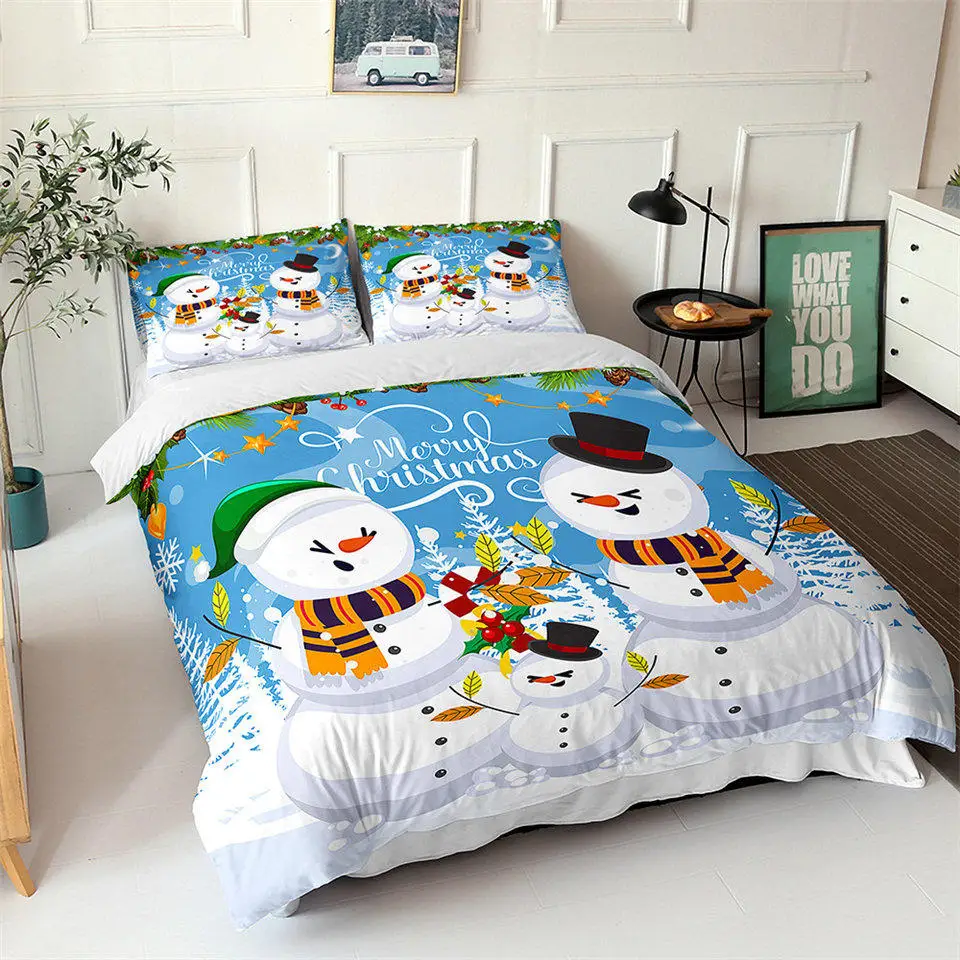 

Nordic Christmas Cover With Snowman Cartoon Duvet Cover Pillowcase Cute Children's Bedding 90 135 150 Youth Quilt Cover Set