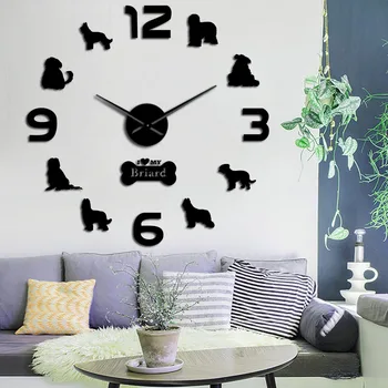 

Briard Dog Breed Wall Clock Modern Design Berger de Brie Large Watch Clocks Berger Briard Horologe Self Adhesive Wall Stickers