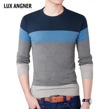 LUX ANGNER Autumn New Men Sweater O-Neck Long Sleeve Stripe Knitted Pullover Sweaters Men Casual Korean Slim Fit Sweater Casacos