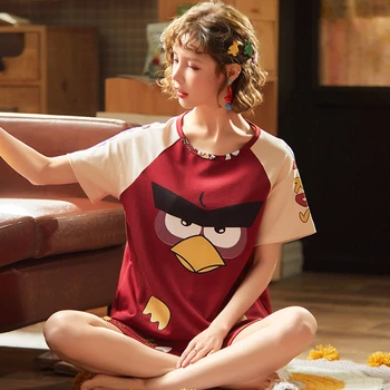 

2020 Summer New Arrival Premium Pajama Sets For Women Short Sleeve Trousers 2 Pcs Loose Comfort Pyjamas Female Cool Sleepwear