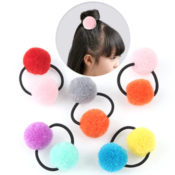 

Cute Plush ball hair ring Girls' Pompom Hair Ties Double Pom Pom Elastic Hair rope headwear children hair Accessories Ornaments