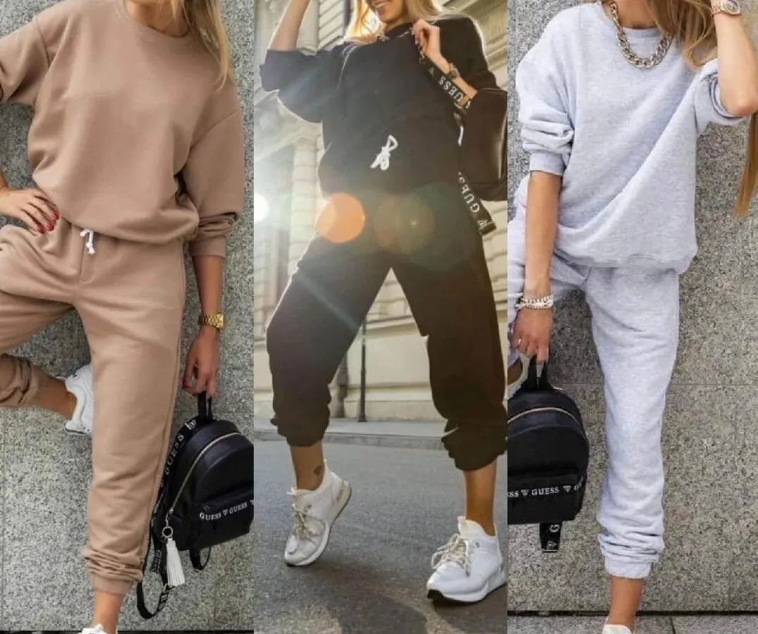 

LASPERAL Casual Tracksuit Two Piece Set Women Tops and Pants Outfits Autumn Women Cotton Solid Sweatpants Set Women Pullovers