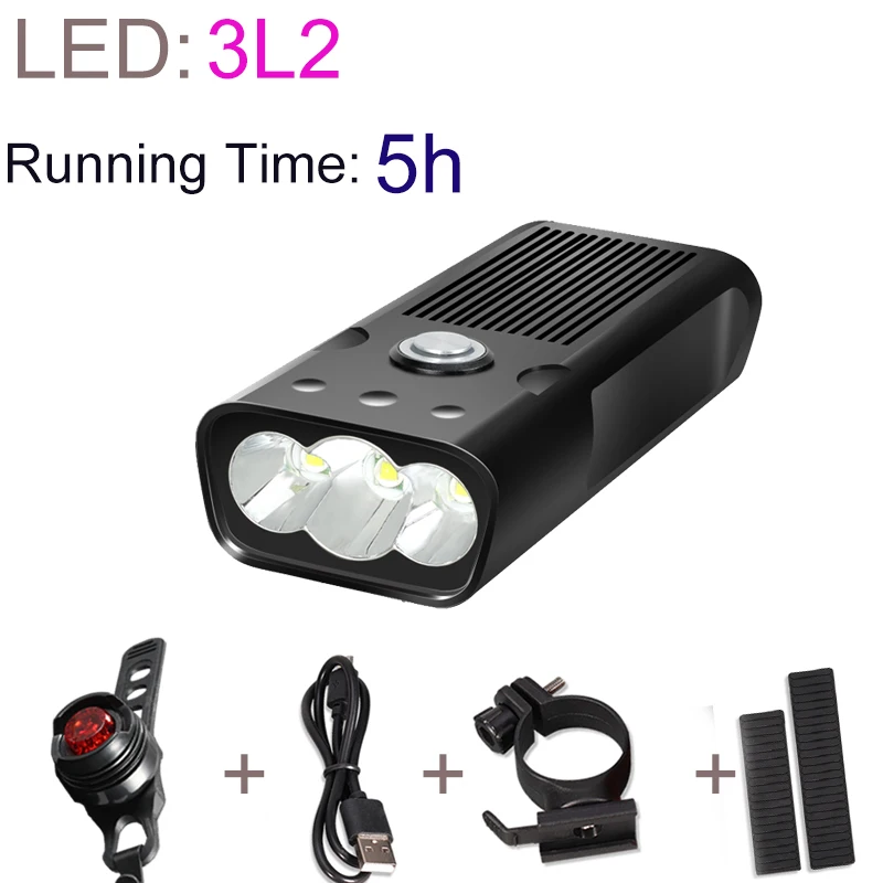 3L2-5 2000Lums велосипедный фонарь L2/T6 USB Перезаряжаемый 5200mAh велосипедный фонарь Водонепроницаемая светодиодная фара power Bank с задним фонарем аксессуары - Цвет: 3L2-5