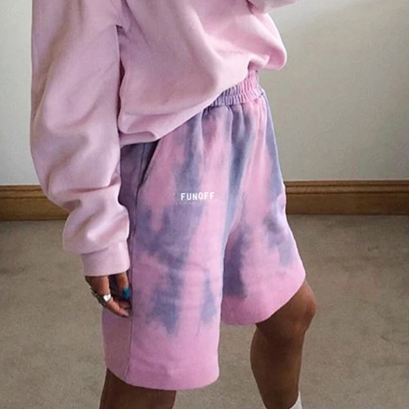 Casual Jogger Shorts For Women Home Fashion Leisure Outfits Letter Print Tie Dye High Waisted Shorts Summer Harajuku