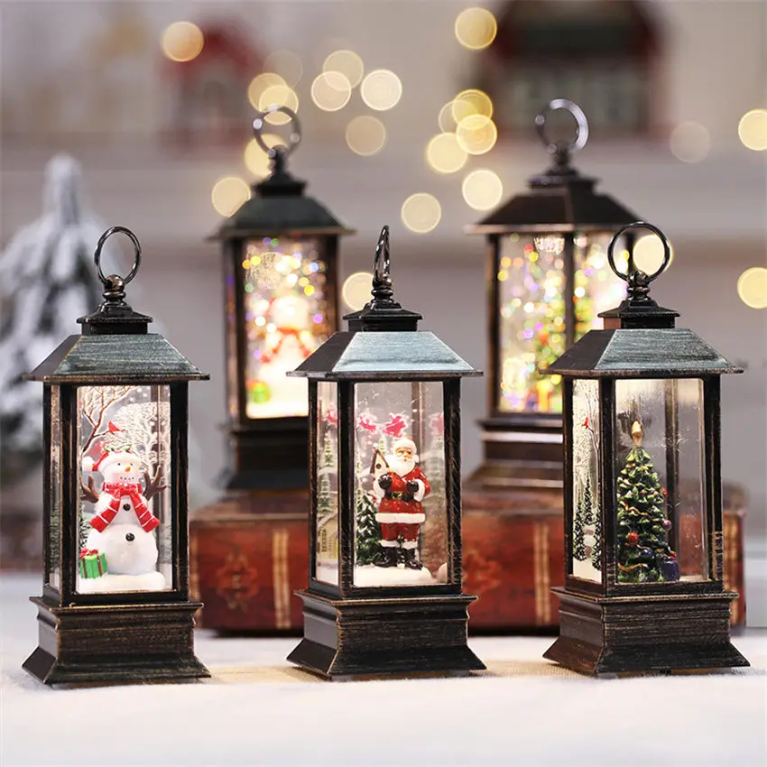 Le yi Wang You Christmas Santa Claus Handheld LED Lamp Light Hanging Lantern Desktop Ornament A 