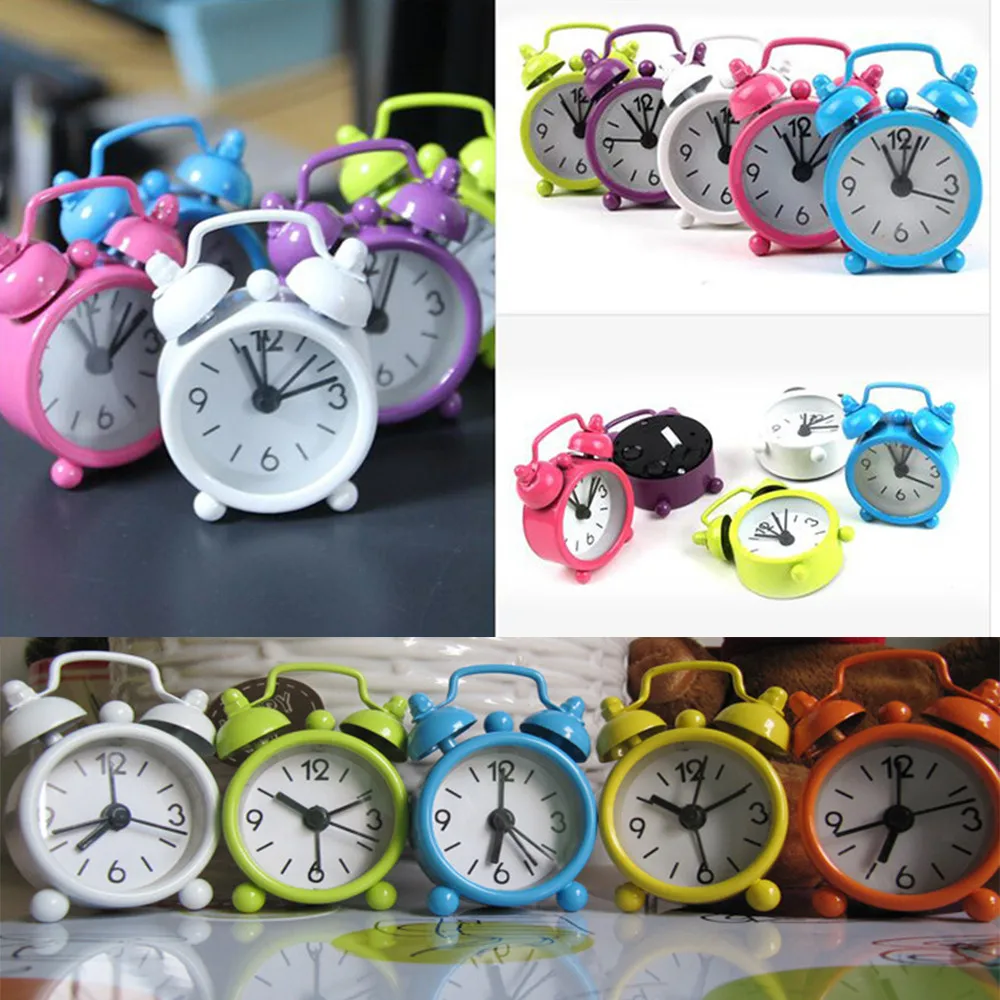 Cute Portable Electronic Alarm Clock Colorful Double Bell Trip Desktop Clocks 