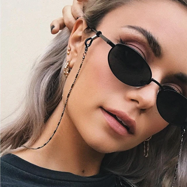 Fashion Woman Sunglasses Chain Cylinder Bead Chain Anti-Falling Glasses Eyeglasses Cord Necklace Black