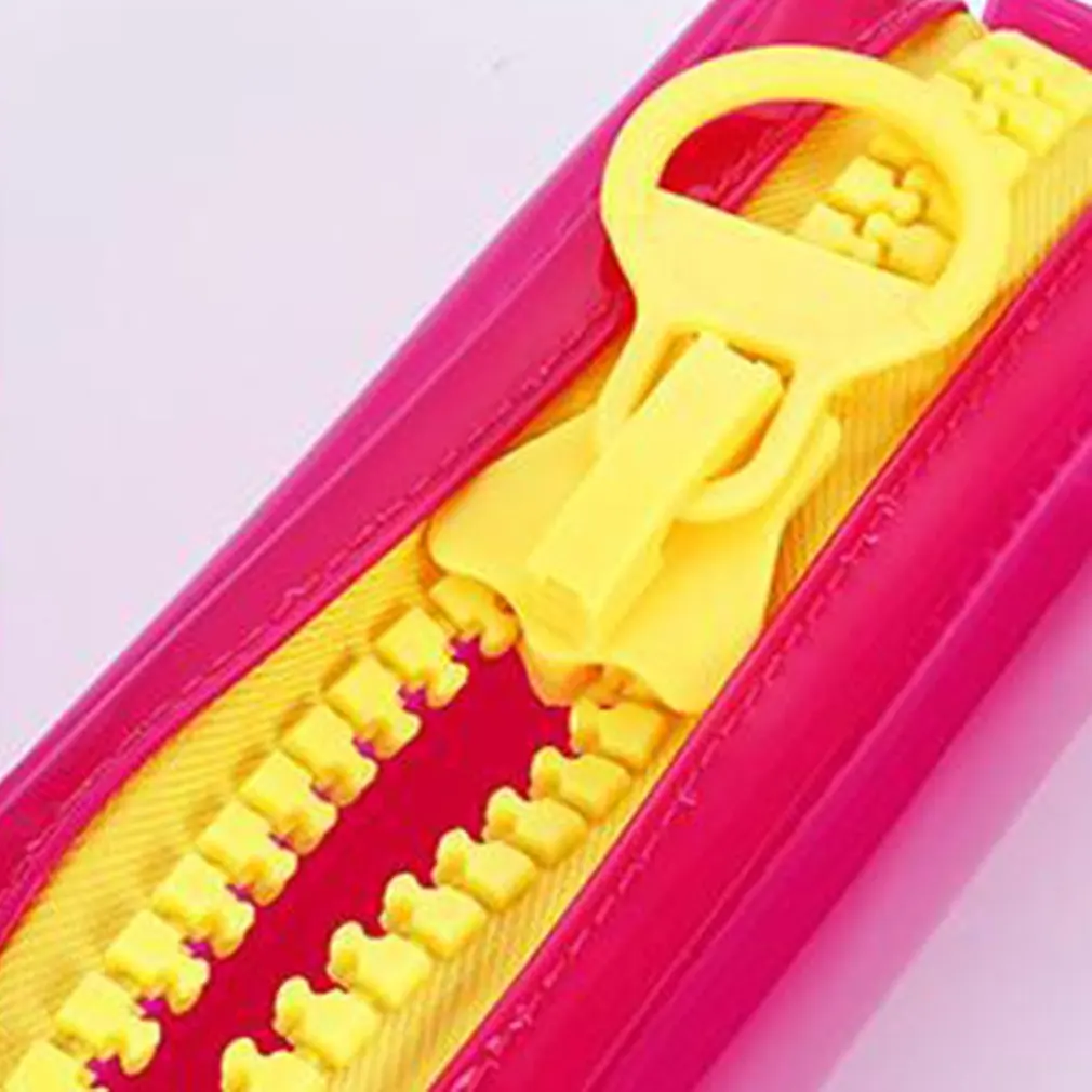 Transparent Big zipper leather pen case fabric pencil bag etui a crayons cuir pencil pouch stifte tasche pencil case school