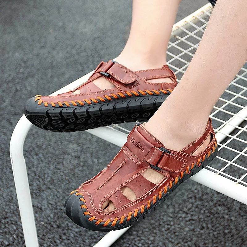 

Dynamic Closed-toe Sandals Men's Summer Korean-style Fashion Anti-slip Genuine Leather Soft Bottom Sandals Men Outdoor Casual Sh
