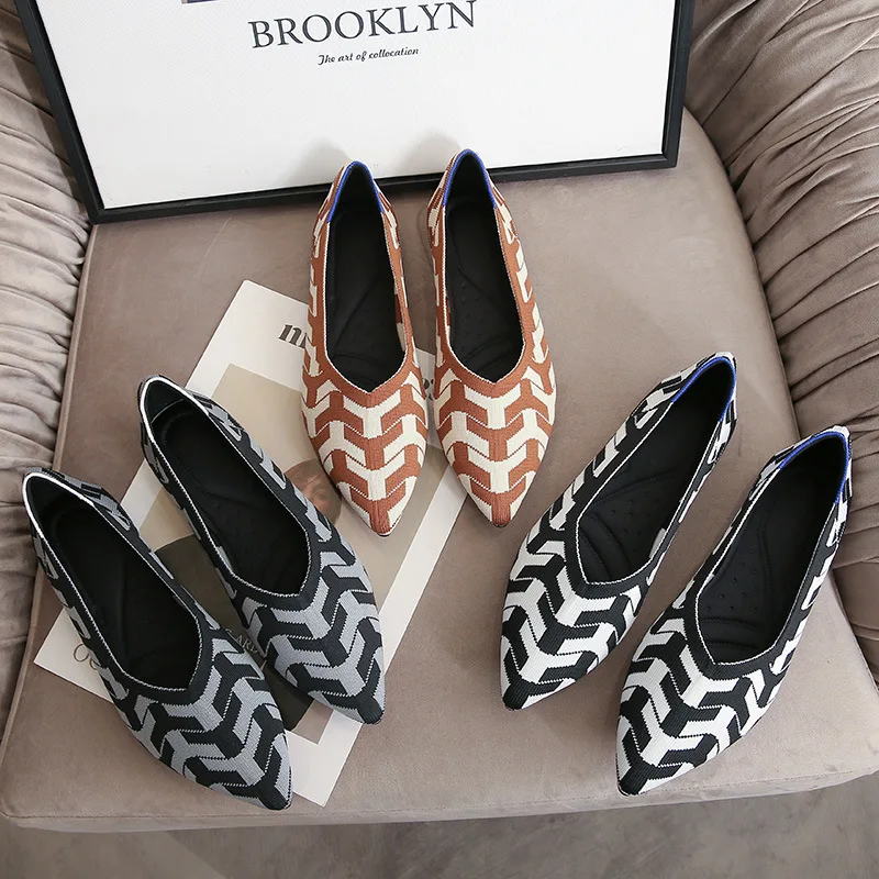 2022 new women's flat shoes fashionable and beautiful knitting