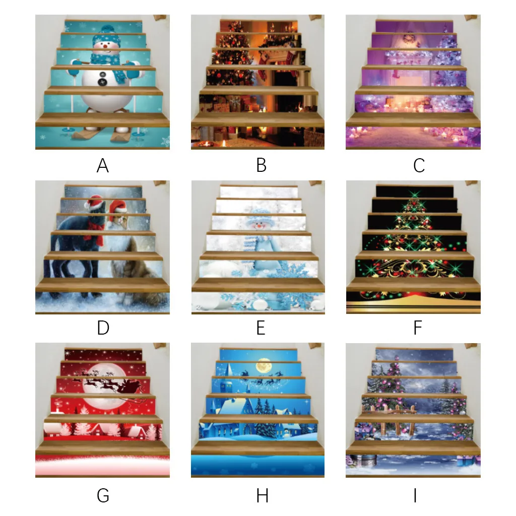 6PCS 18X100CM Christmas 3D Stair Riser Floor Stickers Waterproof Removable Self Adhesive DIY Stairway Decals Murals Home Decor | Дом и сад
