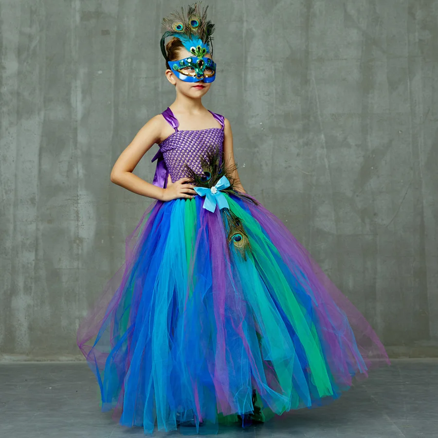 C3 Girls Peacock Princess Flower Girl Tutu Dress Halloween Book Week Costume