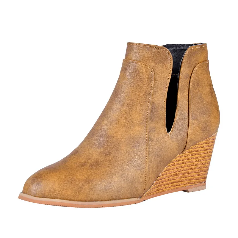 vertvie Pointed Toe Booties Winter Women Leopard Ankle Boots Footwear Platform High Heels Wedges Shoes Woman Bota Feminina