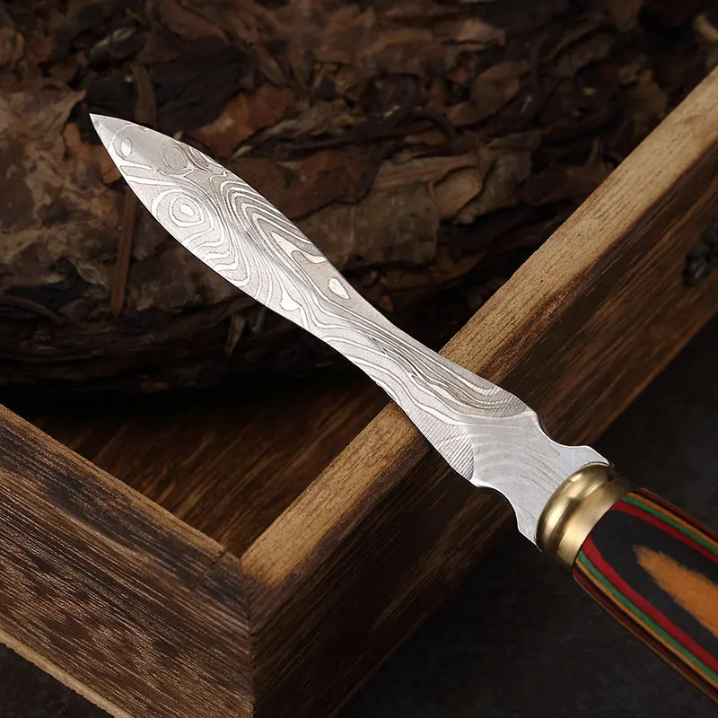 Tea Cutter Damascus Pattern Stainless Steel Tea Knife, Kung Fu Tea Accessories, Chinese New Year Gift
