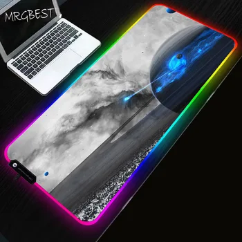 

MRGBEST Gaming Computer Large Locking Edge Mouse Pad for Game Player RGB Planet Blue Mouse Pad LED USB Backlight PC Desktop Mat