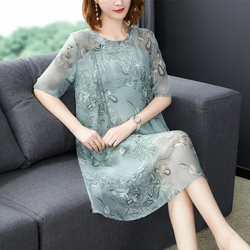 

2020 Spring and Summer New Easing Silk Dress Female Silk Printing zhe du Long Skirt