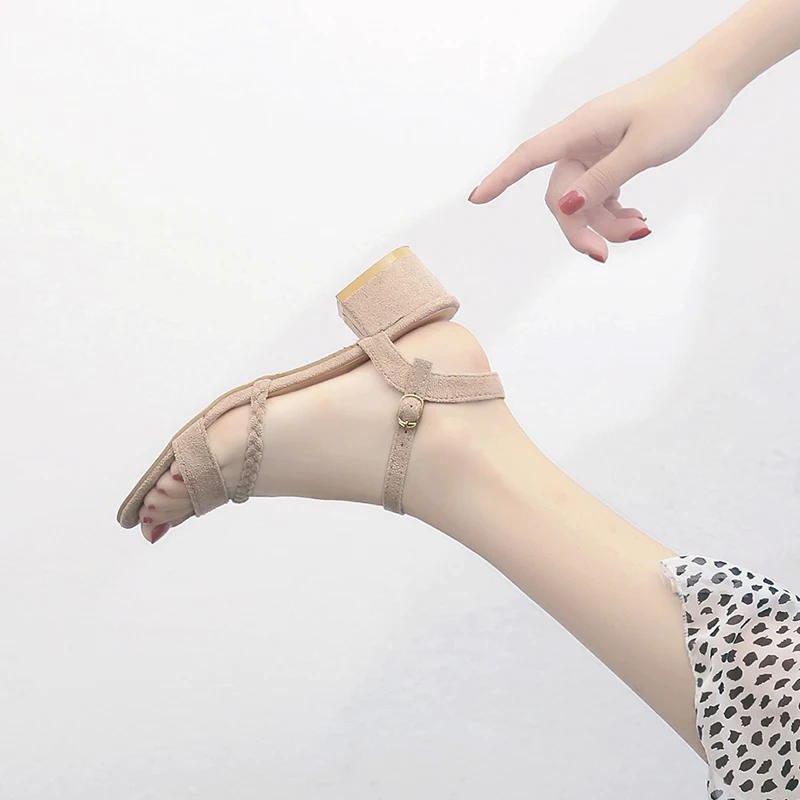 Women Mid heels sandals Summer shoes Fashion Buckle Strap Open toe sandals Square heel Riband women sandals,women single shoes