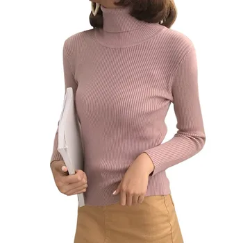 

Womens Autumn Sweaters Soft Long Sleeve Turtleneck Knit Pullover Tops Sexy Slim Stretchy Fashion All-match Sweater