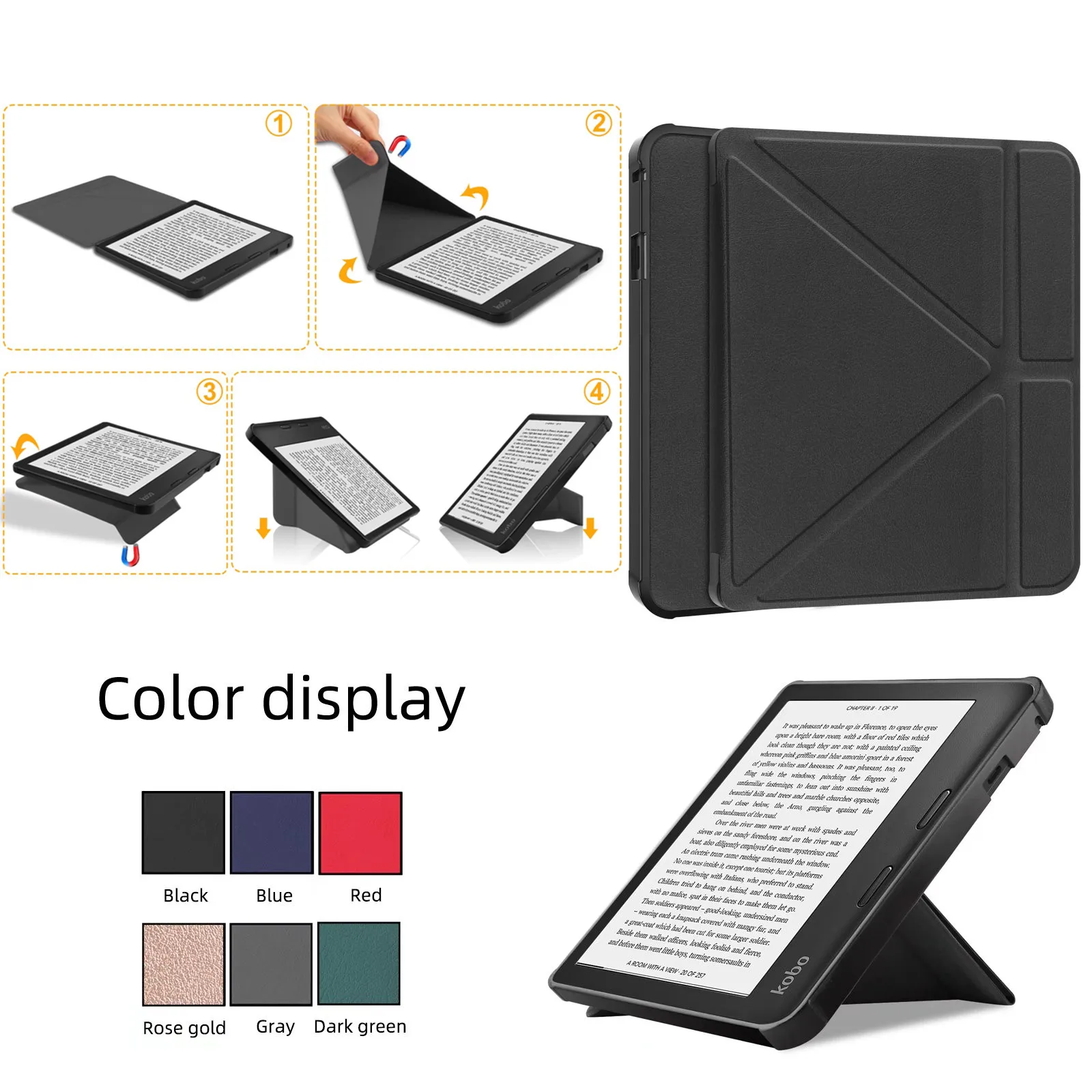 Copertura Del Supporto In Pelle Pu Copertura Tinta Unita Per Kobo Libra 2 / Kobo Salvia Nuova Copertura Del Supporto Magnetico E-Reader Per Kobo Salvi