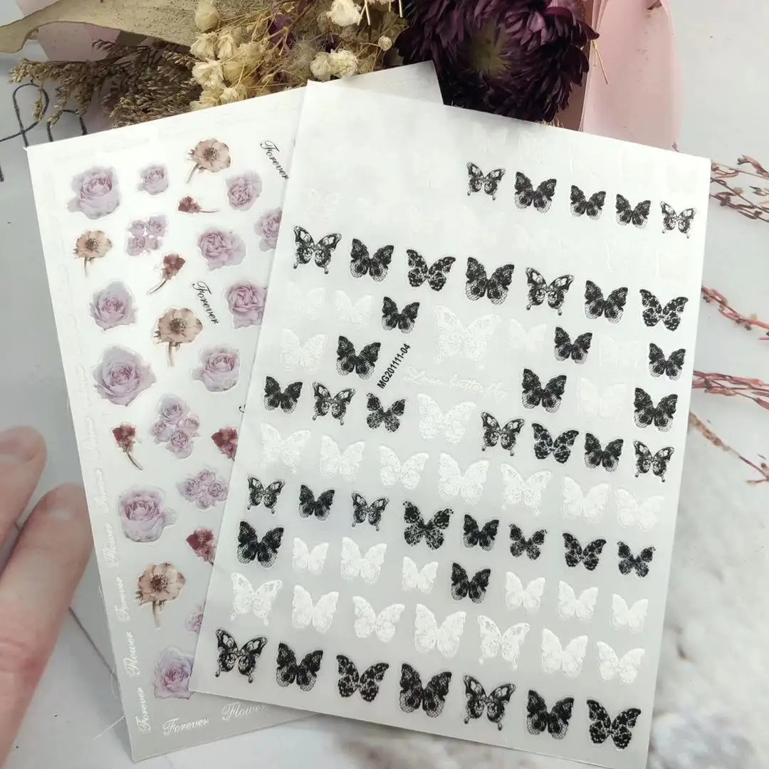 

3D Nail Sticker Flower and Butterfly Design DIY Tips Nail Art Ornament Packaging Self Adhesive Transfer Decal Slider