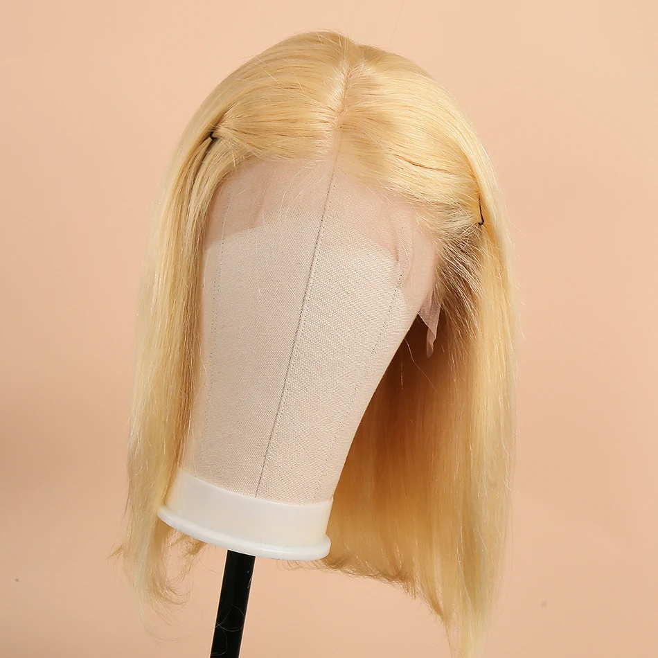 Покер лицо 613 блонд парики на кружеве короткий боб бразильские человеческие волосы Wig150% плотность Remy прямые волосы T/1B 613 короткие парики