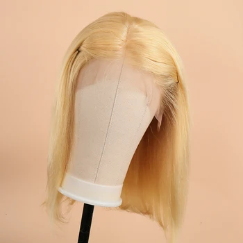 Poker Face 613 Blonde Lace Front Wigs Short Bob Brazilian Human Hair Wig 150% Density Remy Straight Hair T/1B 613 Short Bob Wigs 5