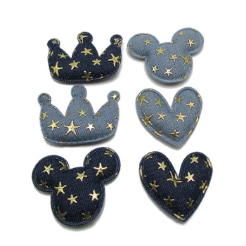 

10-50Pcs Denim Cloth Pentacle/Heart Appliqued DIY Craft Art Kids Girl Headwear Hair Pin Accessories Material Padded Embossing