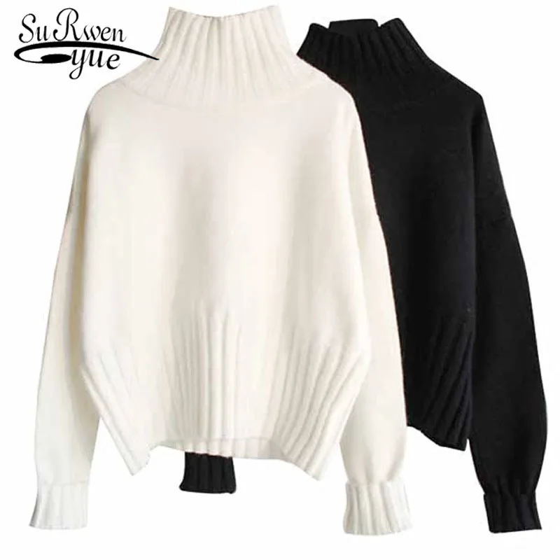 

Solid Casual Soft 2019 winter Women Fashion Sweaters White black Knit Sweater Women Long Sleeve Turtleneck Women Sweater 5298 50