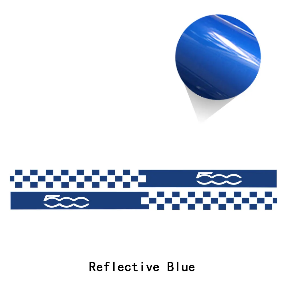 reflective blue 2 шт. двери боковые полосы юбка наклейка автомобиля Стайлинг кузова Графика Наклейка для Fiat 500 Abarth аксессуары - Название цвета: reflective blue