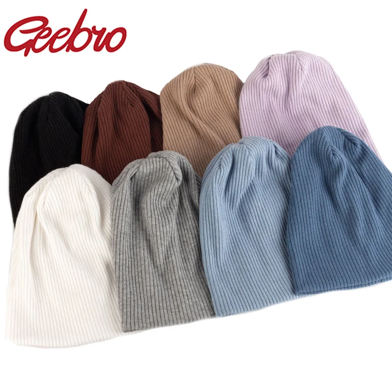 Geebro Frauen Mode Stretch Gerippt Slouchy Mützen Hut Männer Winter Herbst Baggy Frühling Striped Gestrickte Skullies Warm Gorros Caps