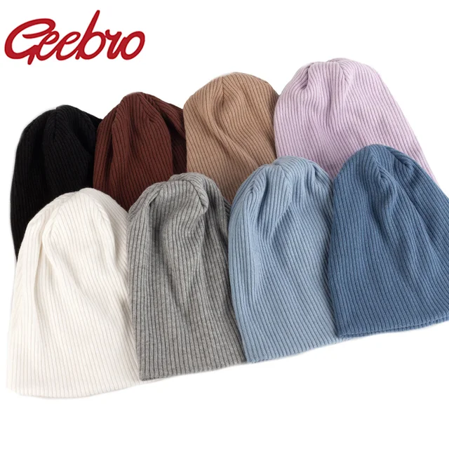 Geebro Women Fashion Stretch Ribbed Slouchy Beanies Hat Men Winter Autumn Baggy Spring Striped Knitted Skullies Warm Gorros Caps 1