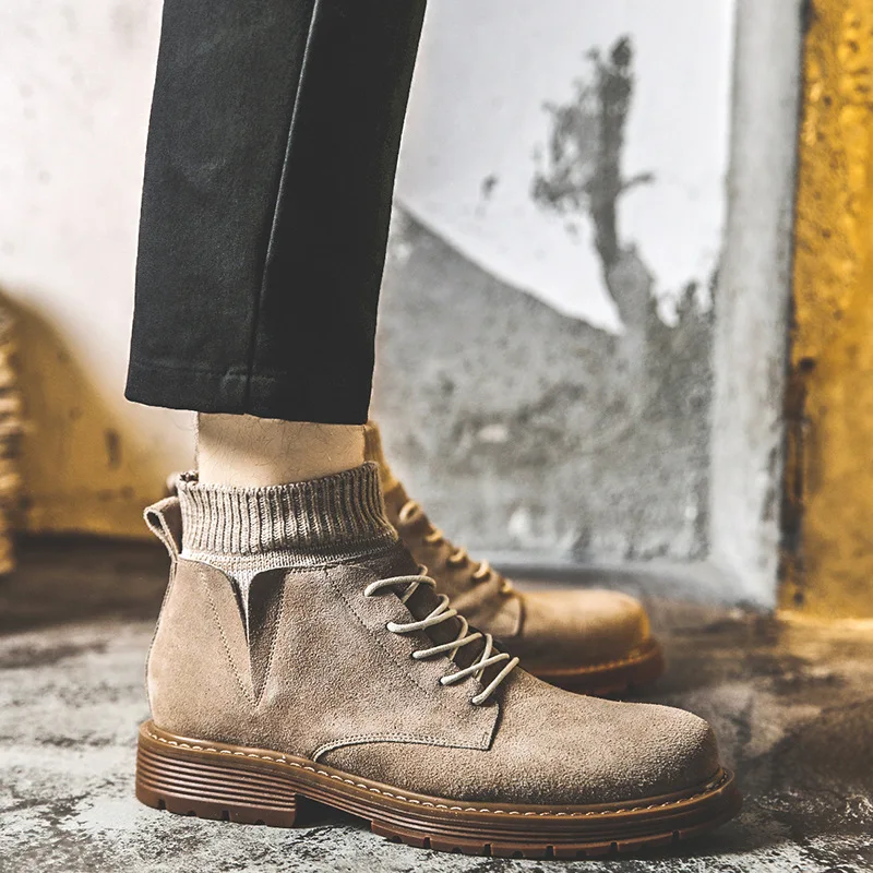 

Socks Martin Boots Men's Autumn & Winter Korean-style-Style Retro Casual Hight-top MEN'S SHOES Genuine Leather Desert Workwear M