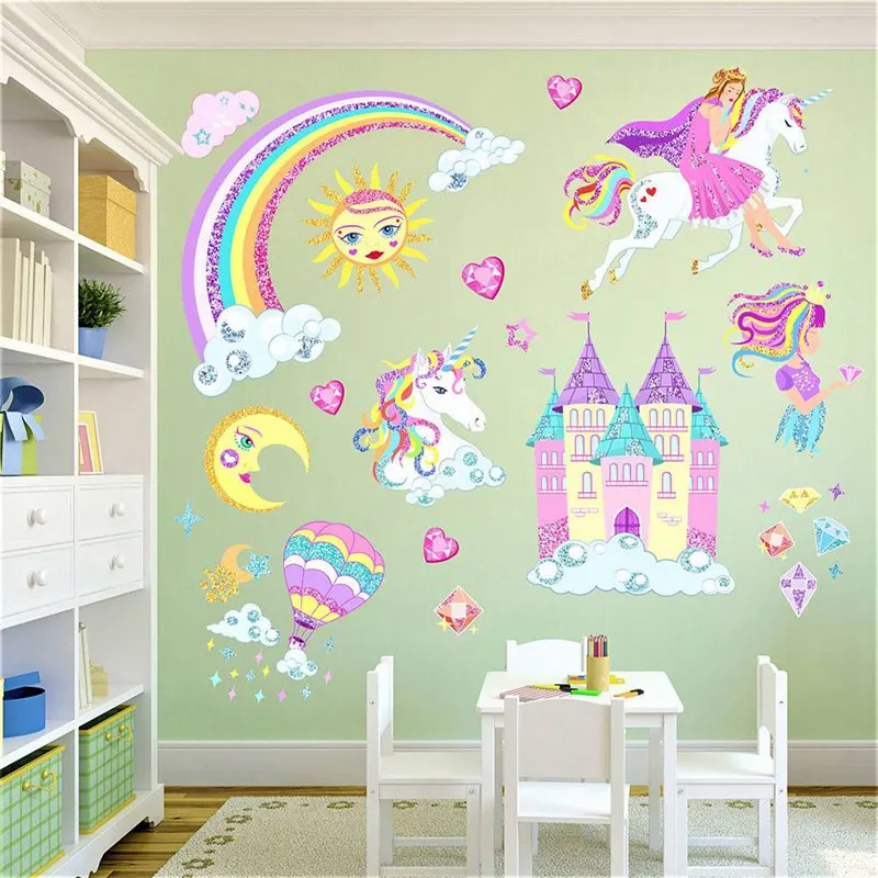 Large Princess Castle Fairy Unicorn Children's Room Wall Stickers