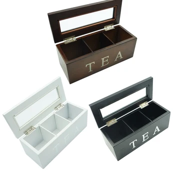 

Wooden Storage Box 3 Grid Wooden Tea Box Kitchen Storage Box With Lid Coffee Tea Bag Storage Rack Bamboo Chest Gift Case