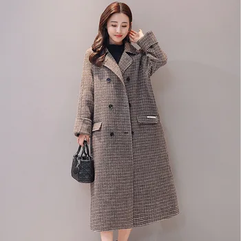 

Woolen Plaid Coat Women's Mid-length Over The Knee 2020 Autumn Winter Temperament Overcoat New Korean Loose Thick Woolen Coat F2
