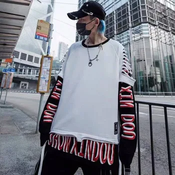 

Hip Hop Letter Print Hoodies Men Women O-neck Streetwear Autumn Patckwork Hoodie Sweatshirts Homme High Street Hoodies Males