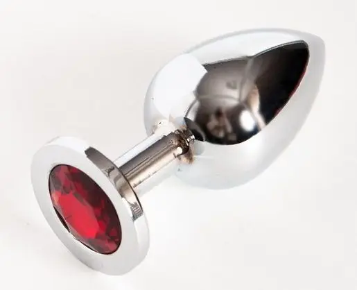 Silver butt plug with red стразом - 9 5 cm |