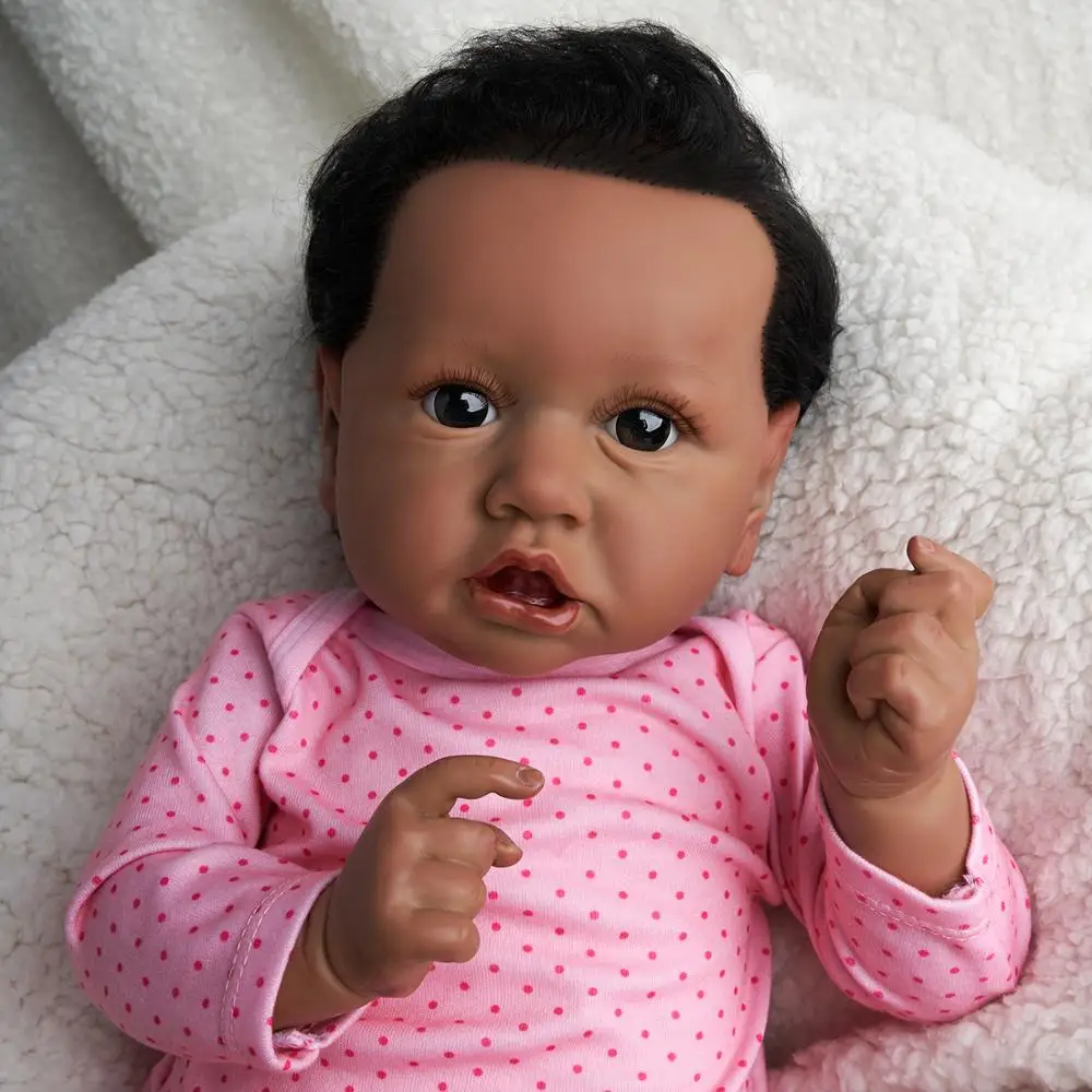 

RBG 22 Inches Vinyl Reborn Baby Doll Lifelike New Born Sweet African American Bebe Reborn Doll Chrismas Gift Toy for Children
