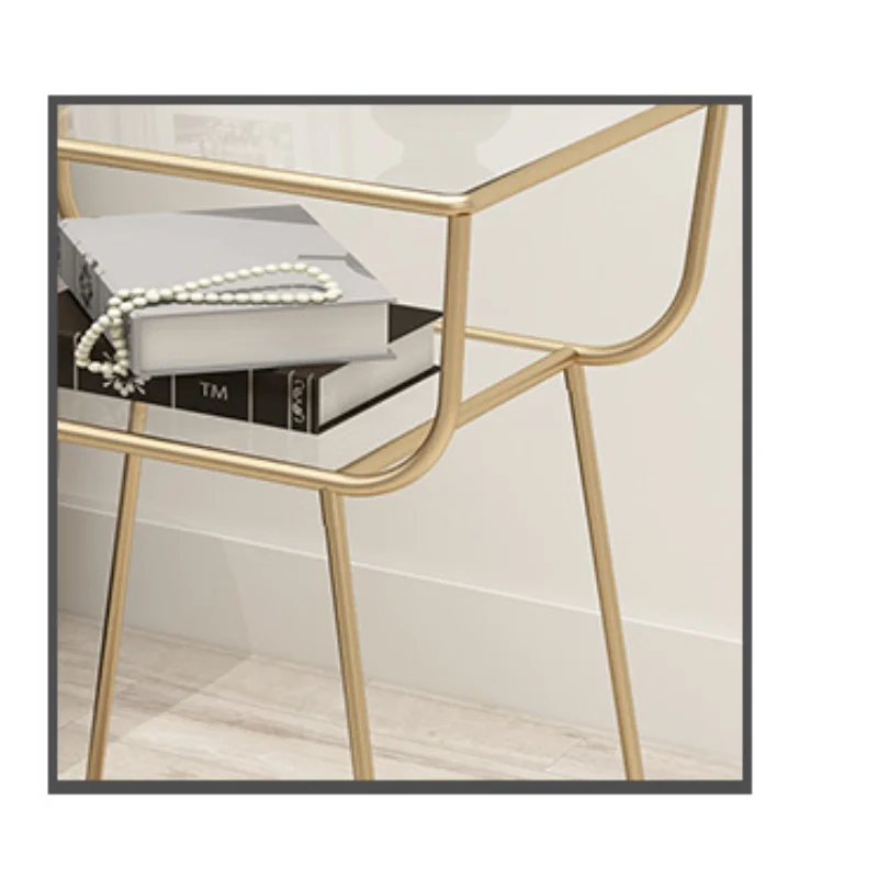 Ins Style Nordic Luxury Corner Table Steel Art Frame Toughened Glass Desktop Bedroom Modern Fashion Tatami Bedside Coffee
