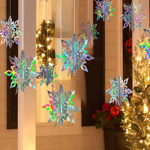 Iridescent Christmas 3D Snowflake Garlands Decorations Hanging Dots Star Christmas  Ornament Holographic Winter Wonderland Decor