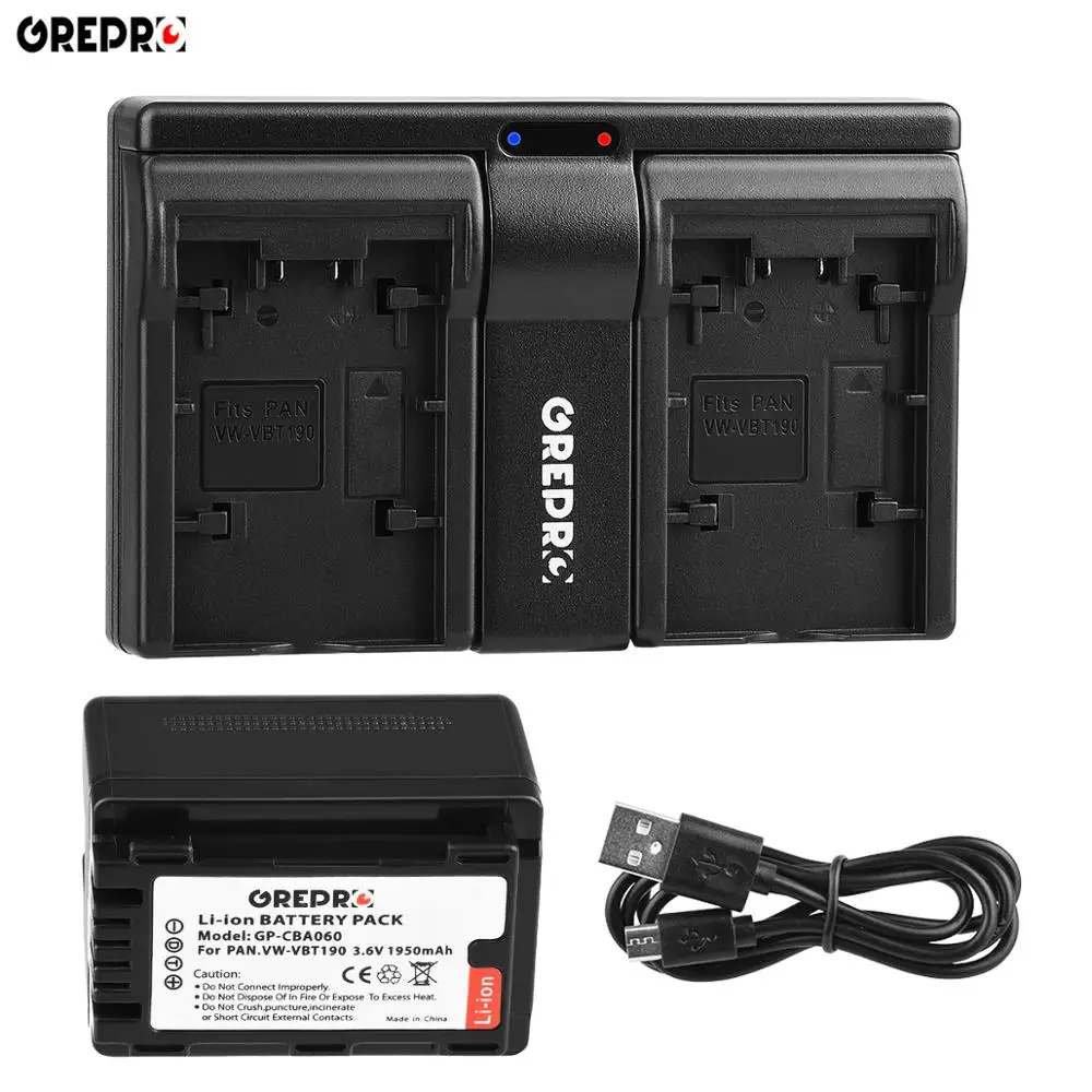 VW-VBT190 VW VBT190 Li-Ion Батарея+ USB Зарядное устройство для цифрового фотоаппарата Panasonic HC-V110 HC-V180 HC-V210 HC-V230 HC-V250 HC-V380 HC-V510 HC-V750 - Цвет: 1B with battery