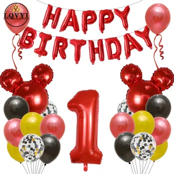 

Happy Birthday Decoration Balloon Mickey Minnie Mouse head Ballon Baby Shower 1 2 3st number Foil Ballon Cartoon Confetti Globos