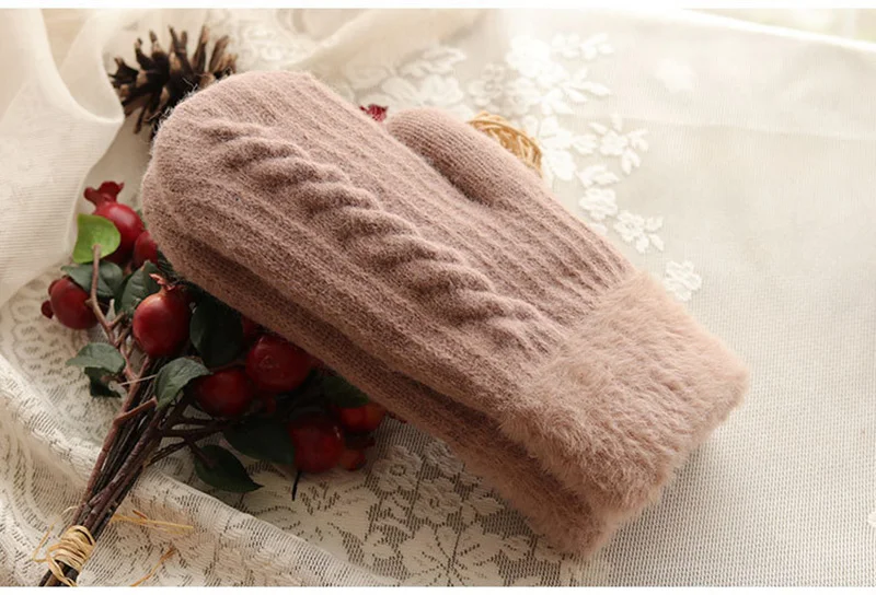 Women Winter Warm Gloves Version Plus Velvet Thick Solid Color Knitting Student Cute Twist Cold Outdoor Men Riding Mittens R6 mens sheepskin mittens