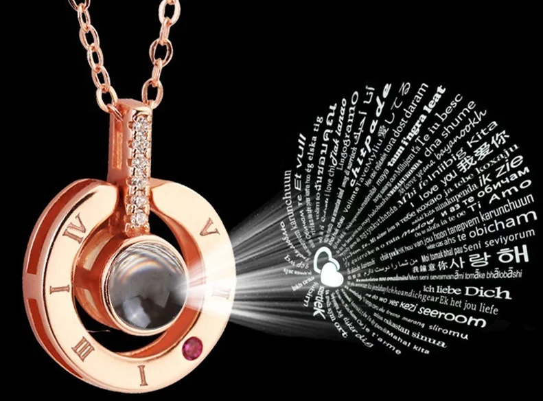 Rose Gold&ampSilver 100 languages I love you Projection Pendant Necklace Romantic Love Memory Wedding 16 style | Украшения и