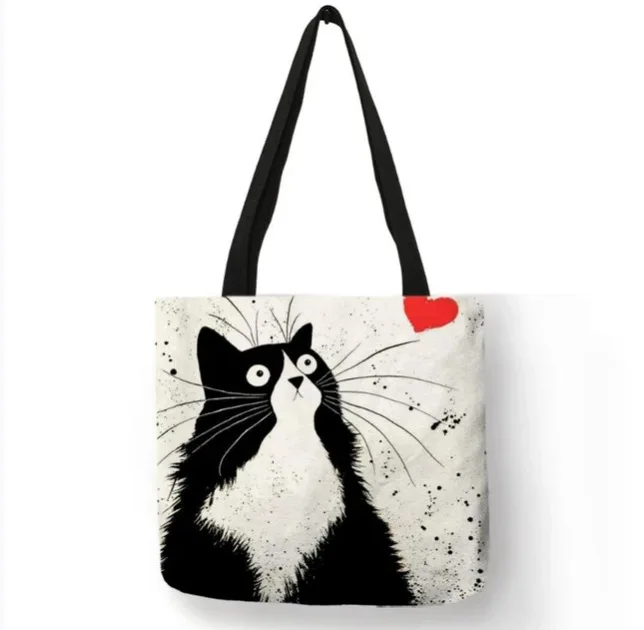 41 Styles Customize Oil Painting Cat Womens Designer Shoulder Bag Linen Reusable Shopping Bags For Women Casual Tote Bags Ladies