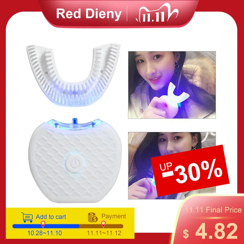 

360 Degrees Automatic Electric Toothbrush USB Rechargeable Intelligent Ultrasonic Silicon Toothbrush IPX7 Waterproof U Type